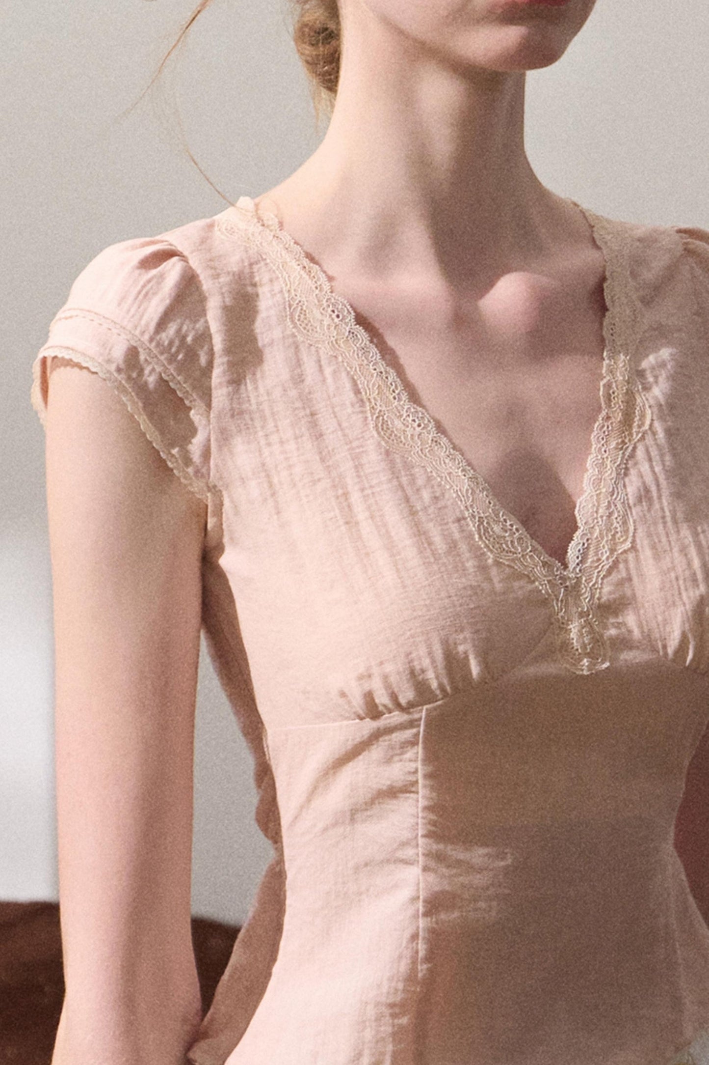 Fuzzy Lace V-Neck Tie Top