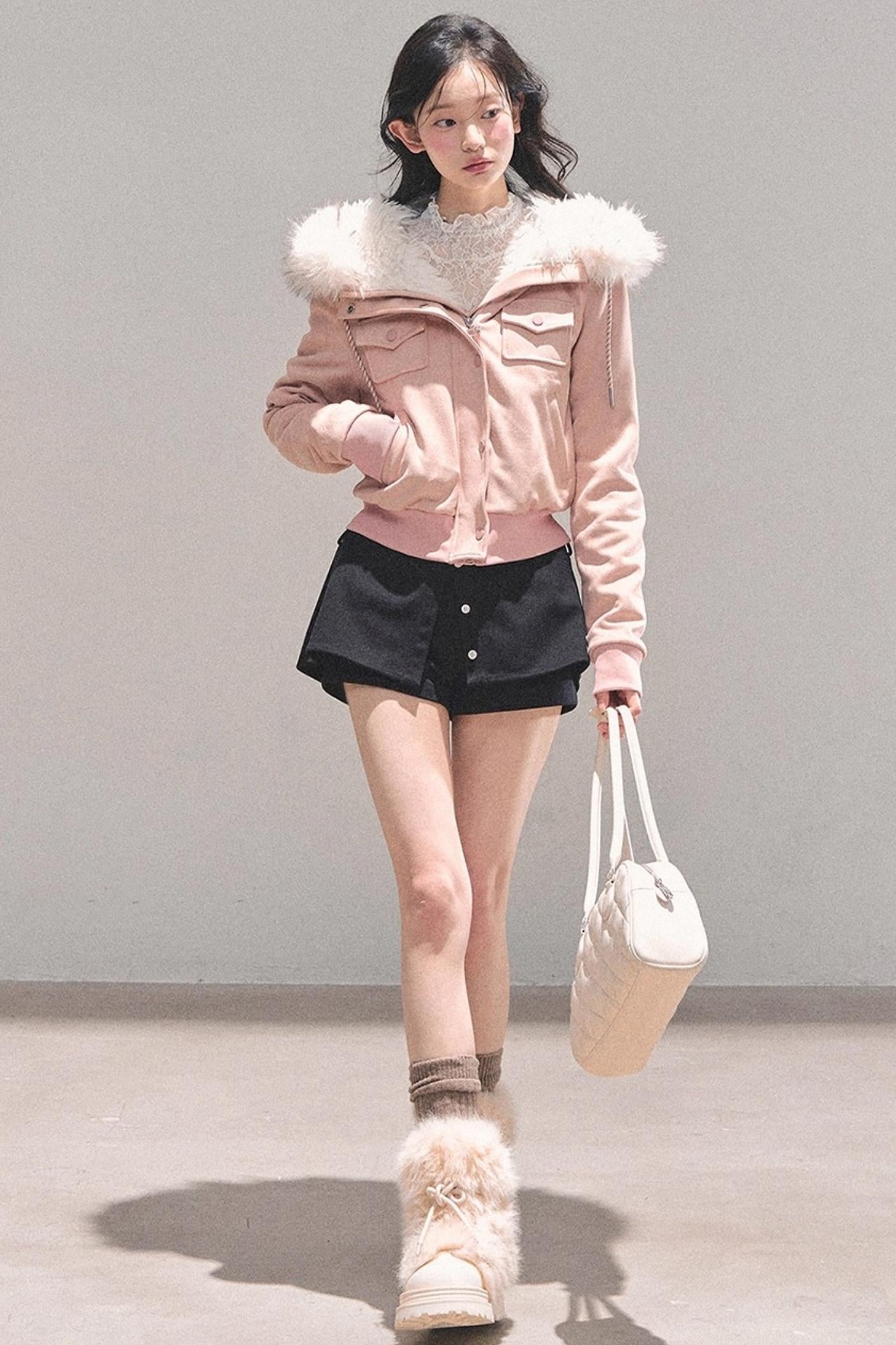 Lamb Wool Hooded Winter Coat