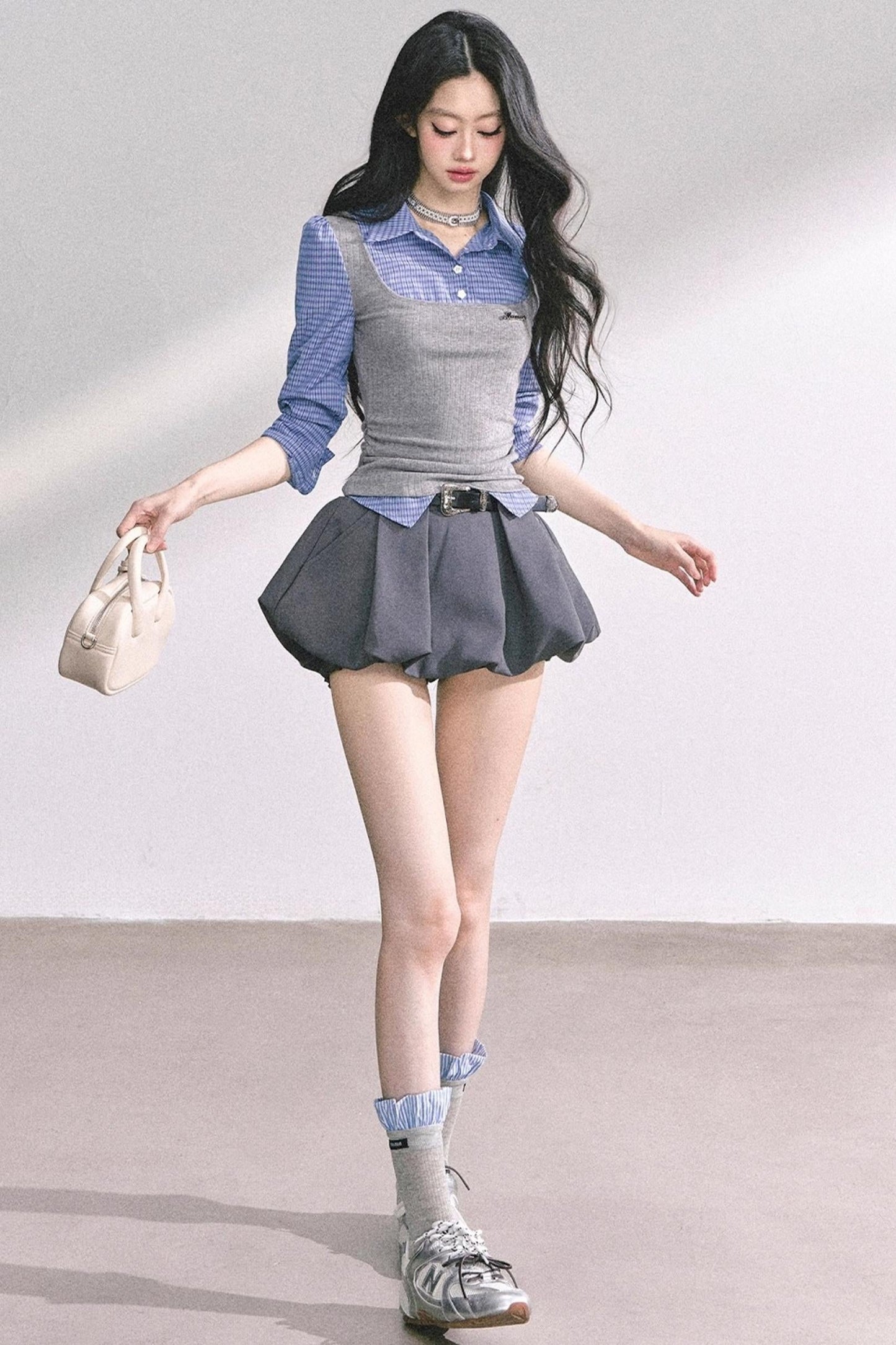 Blue Gray Plaid Shirt