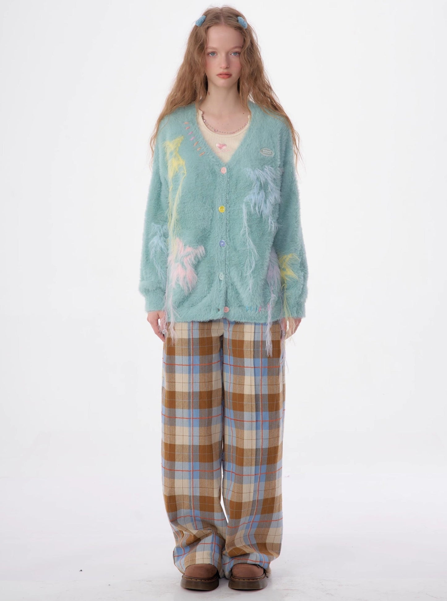 vintage check blue brown pants