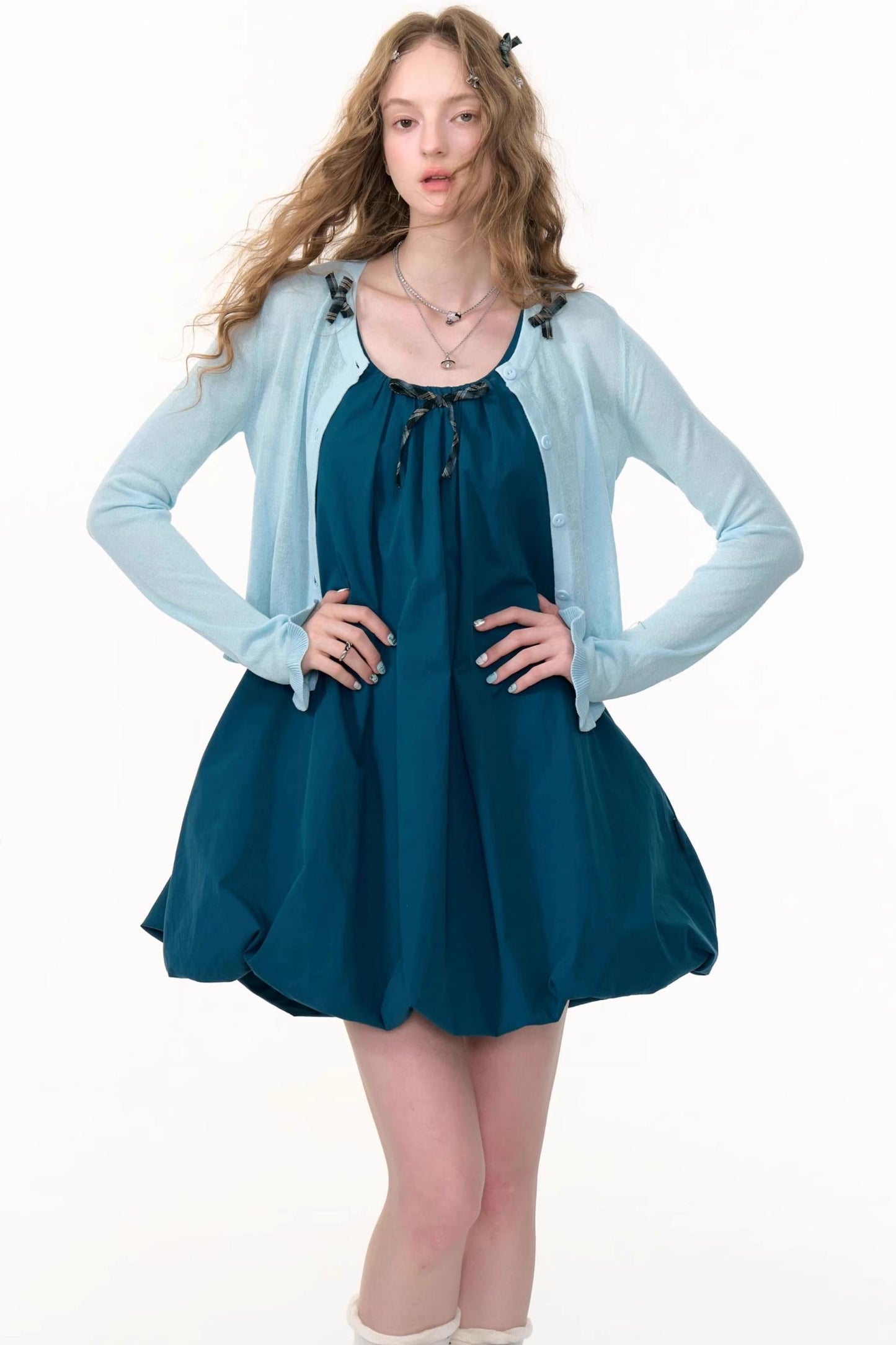 Summer Bow Dark Blue Sleeveless Dress