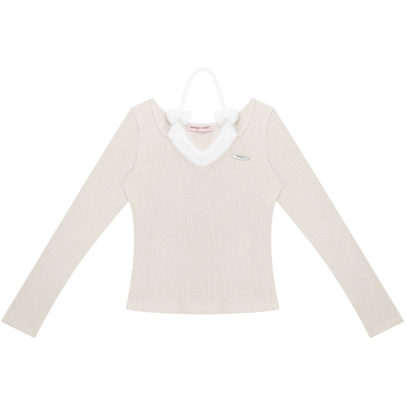 蝴蝶结吊带针织上衣