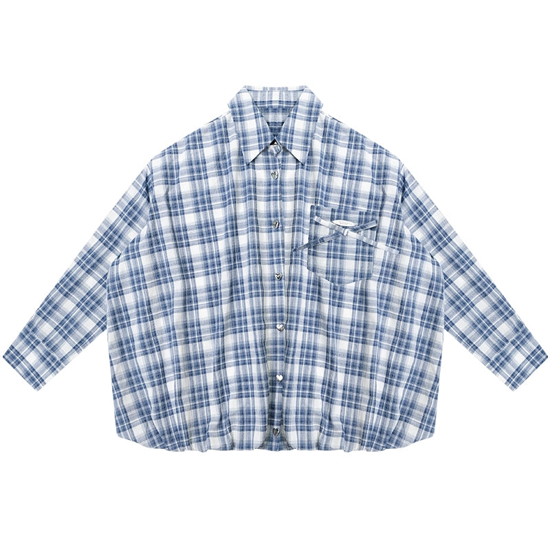 Blue White Plaid Pocket Shirt