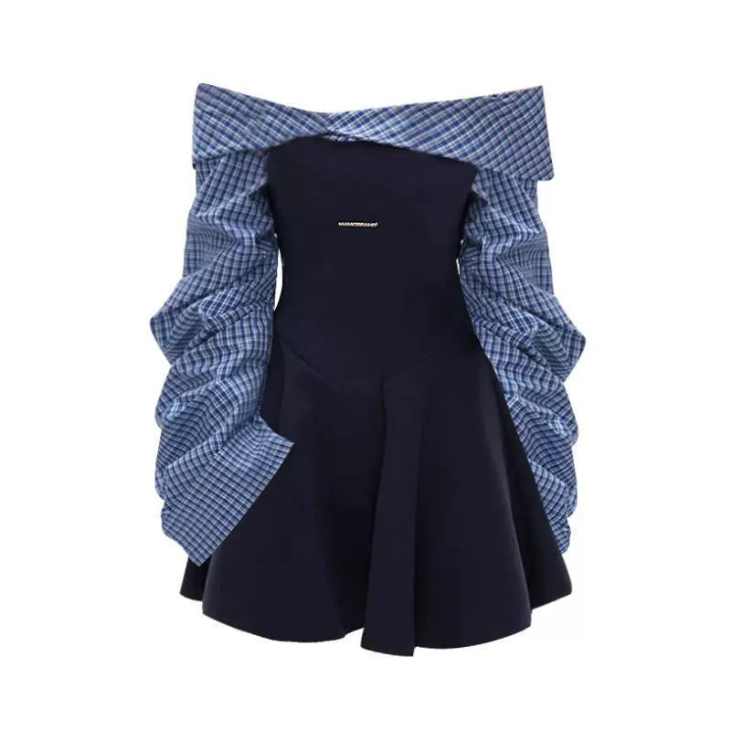 A Stitched Balloon Sleeve Shoulder Dress