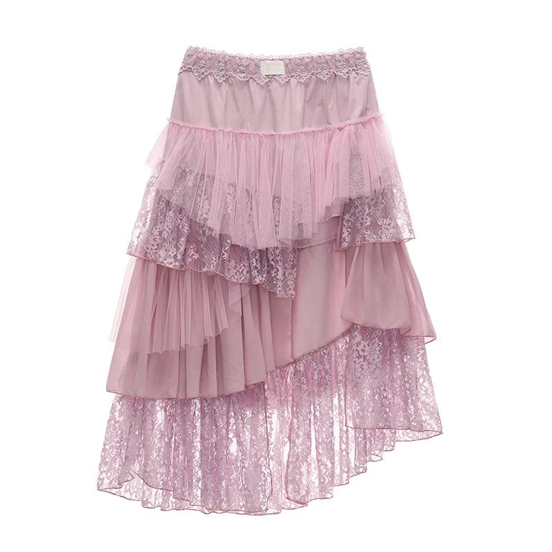 A High Slit Layered Lace Skirt