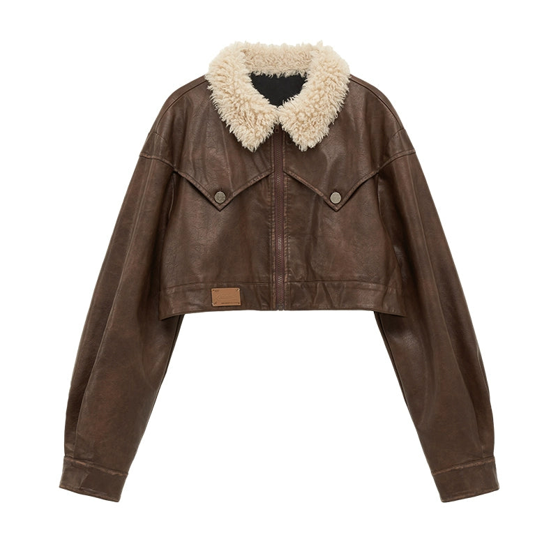 distressed spray painted zipper short jacket