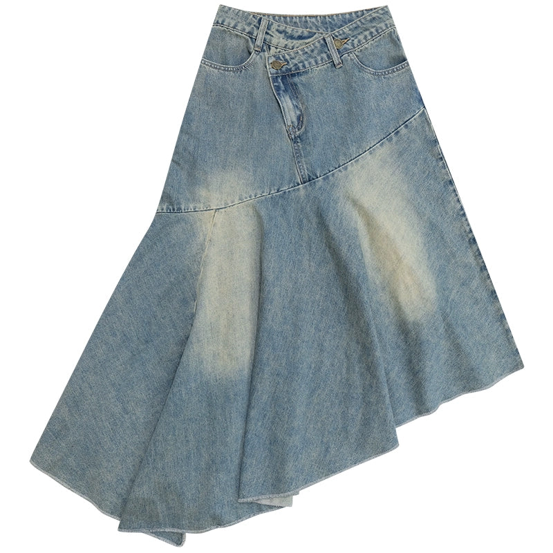 High-Waisted Irregular Denim Skirt
