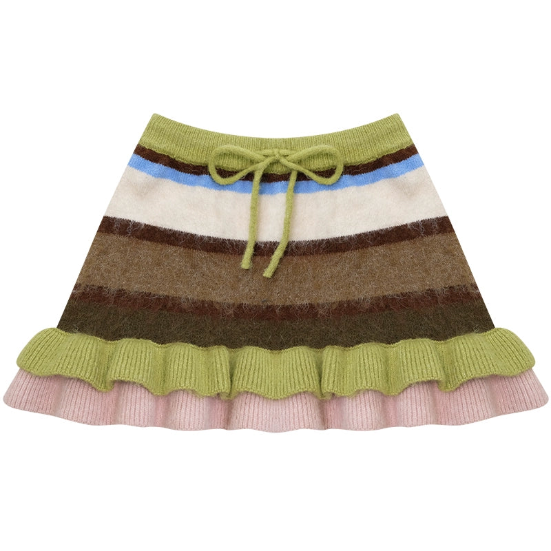Retro Striped Knitted Skirt