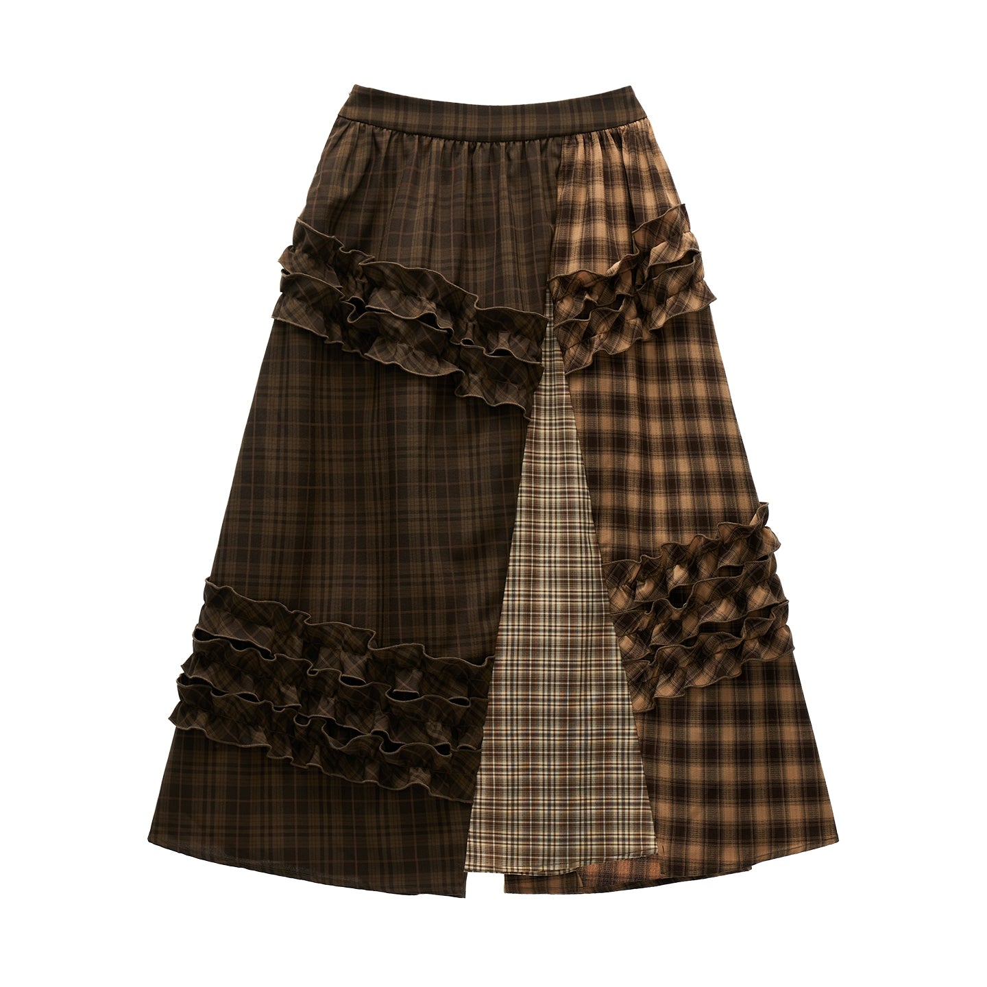Patchwork Plaid Long Skirt