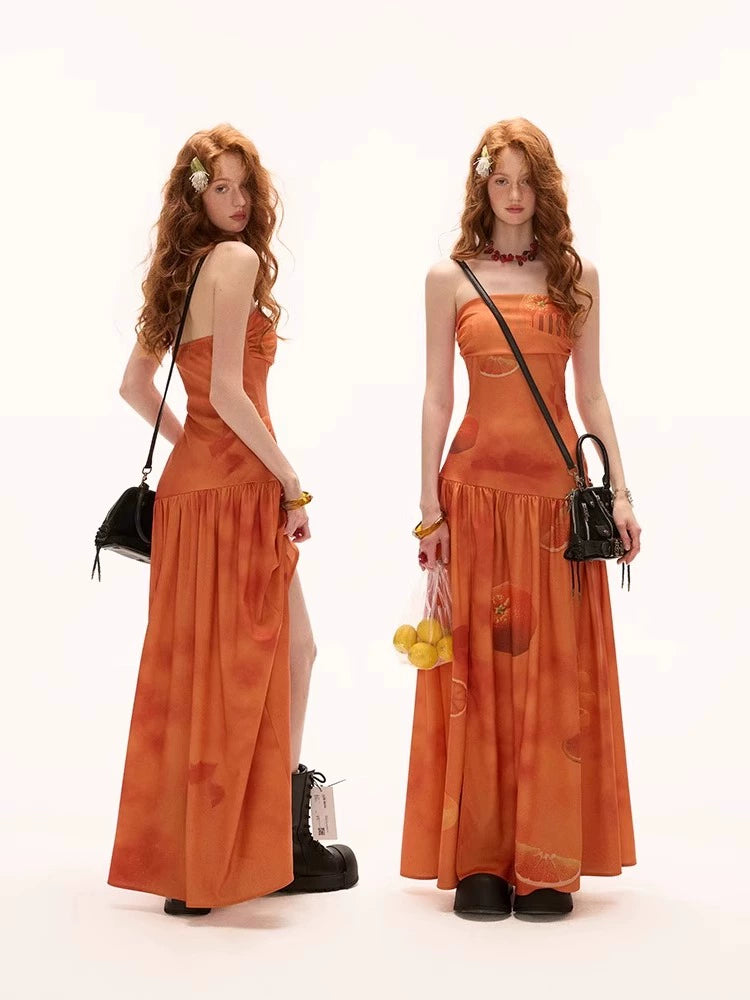 A Orange Vacation Bandeau Dress