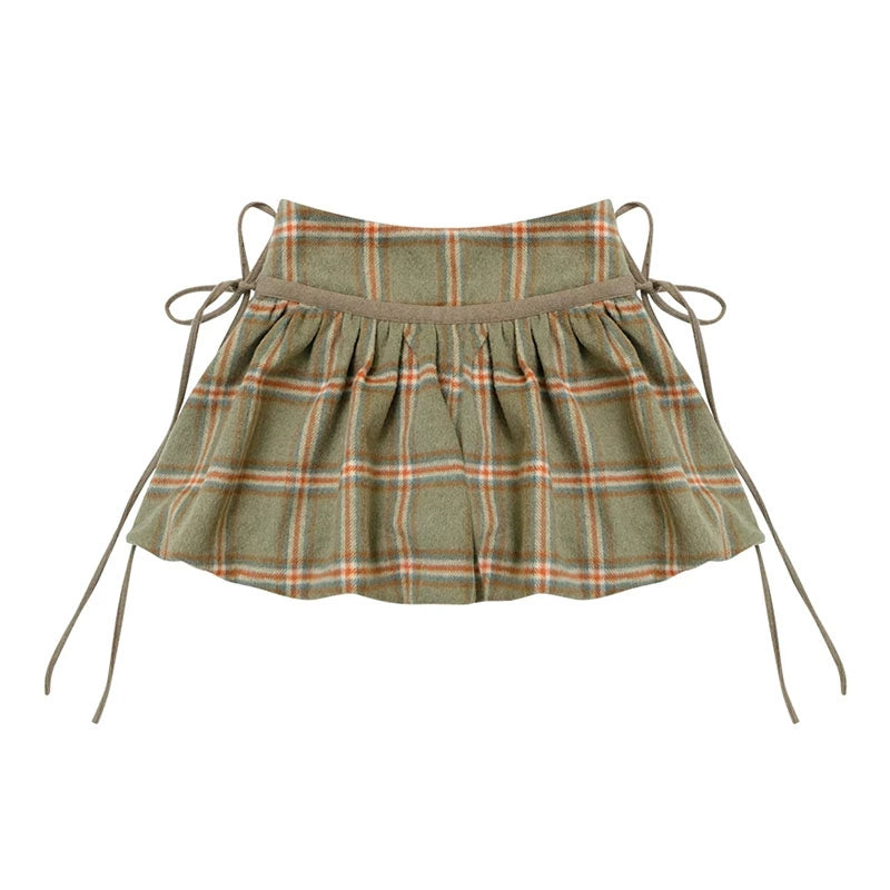 Green Plaid Woolen Skirt