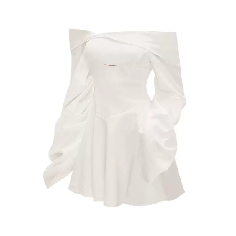 A Stitched Balloon Sleeve Shoulder Dress