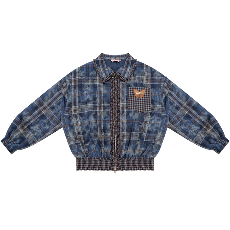 High-End Retro Blue Plaid Jacket