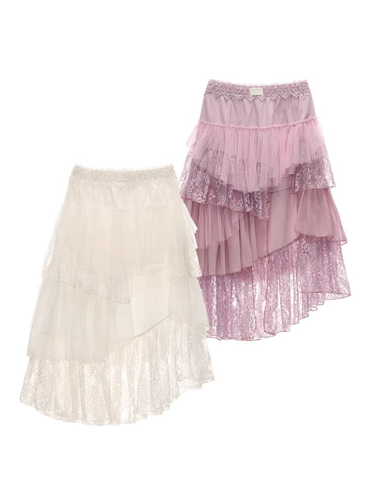 A High Slit Layered Lace Skirt