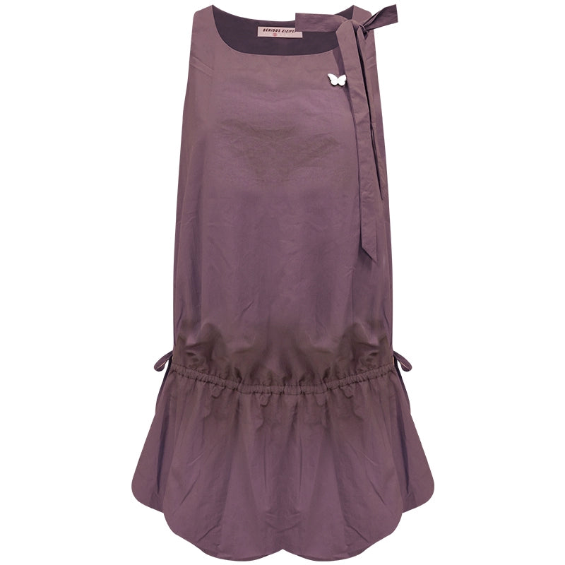 复古花卉紫色吊带连衣裙