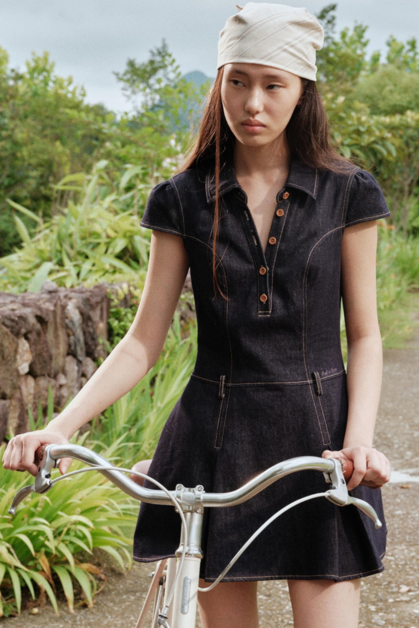Summer Cicadas Denim V-Neck Waist Dress