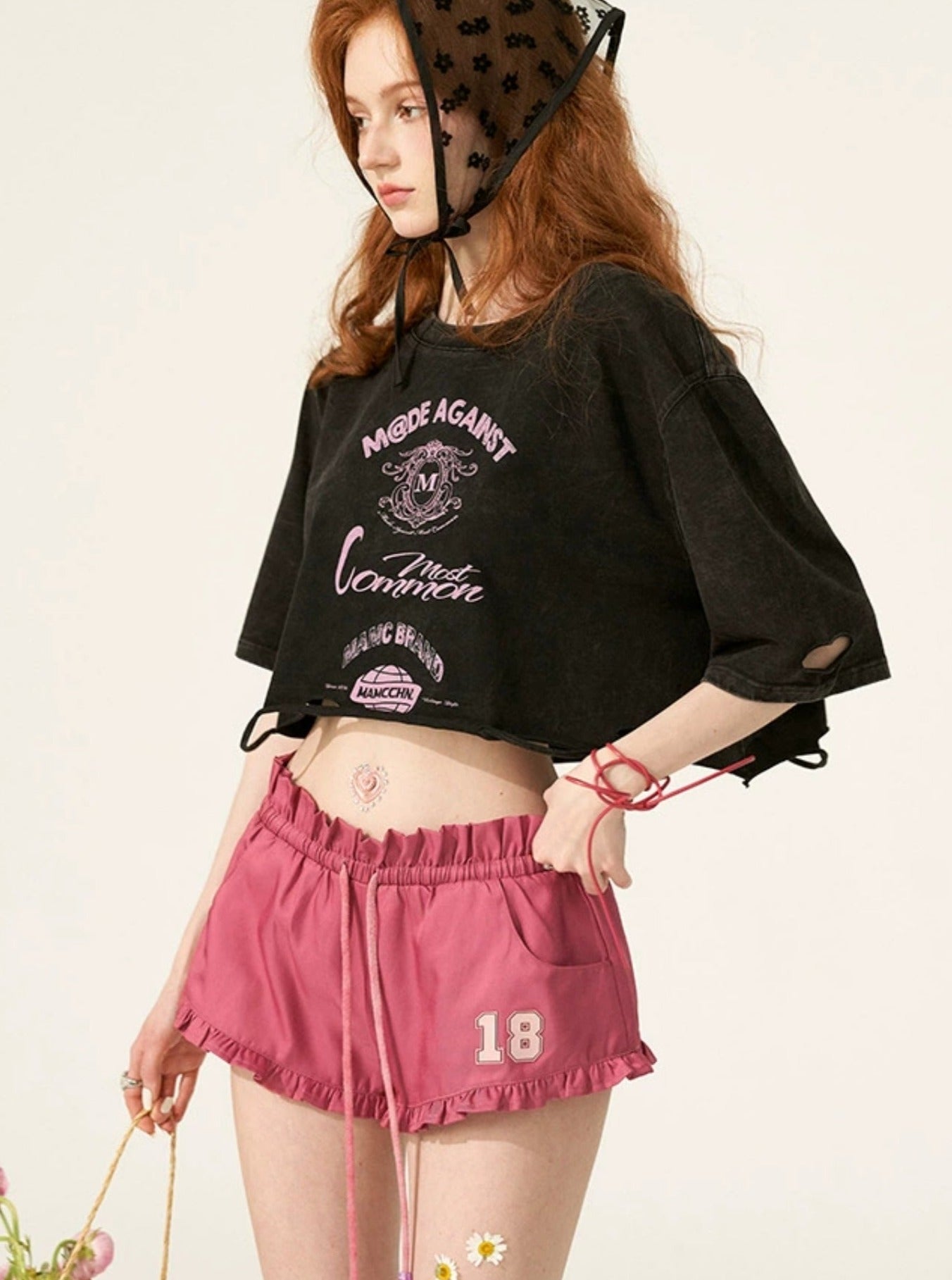 A Pink Ruffle Shorts Pants