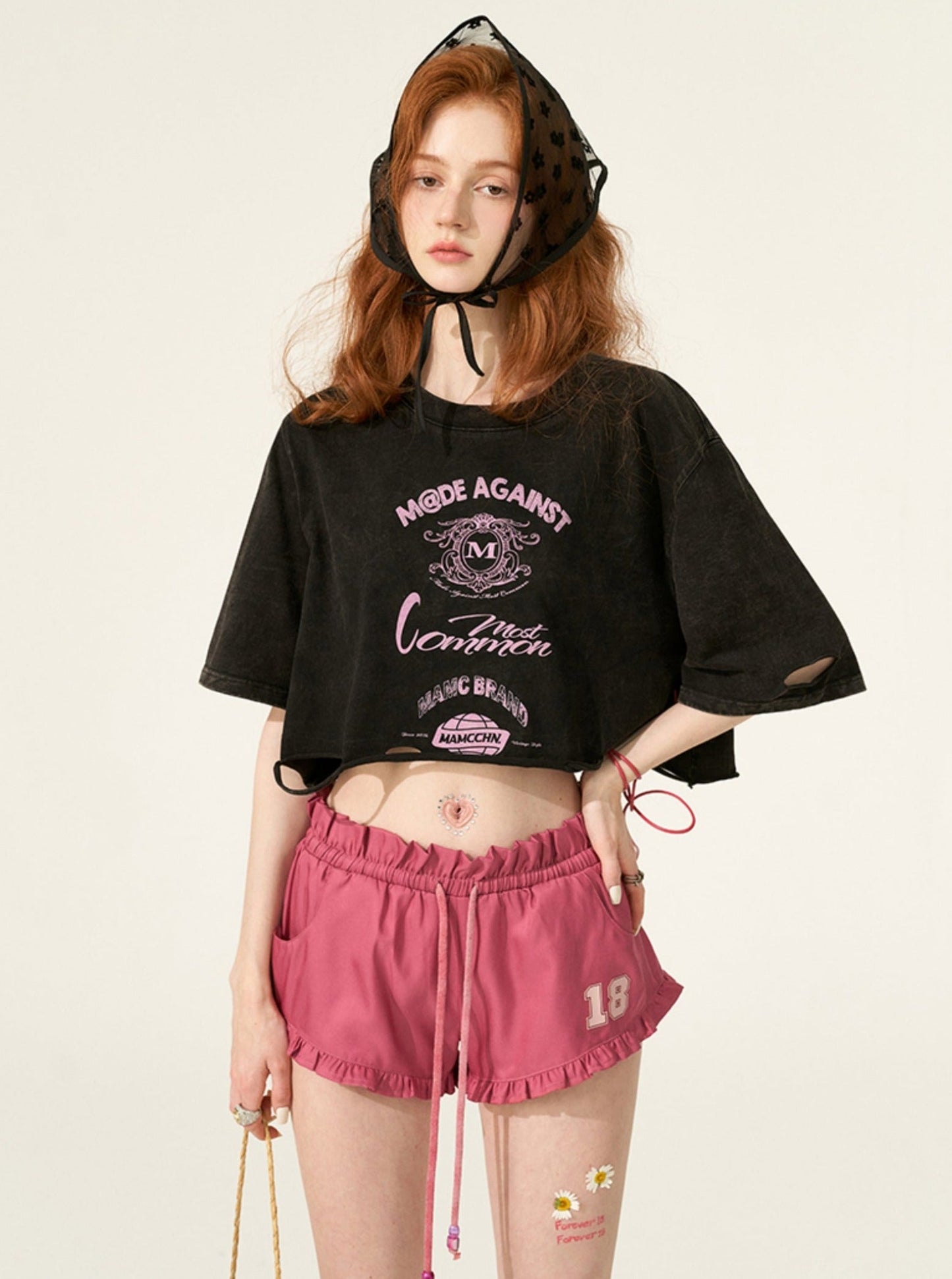 A Pink Ruffle Shorts Pants