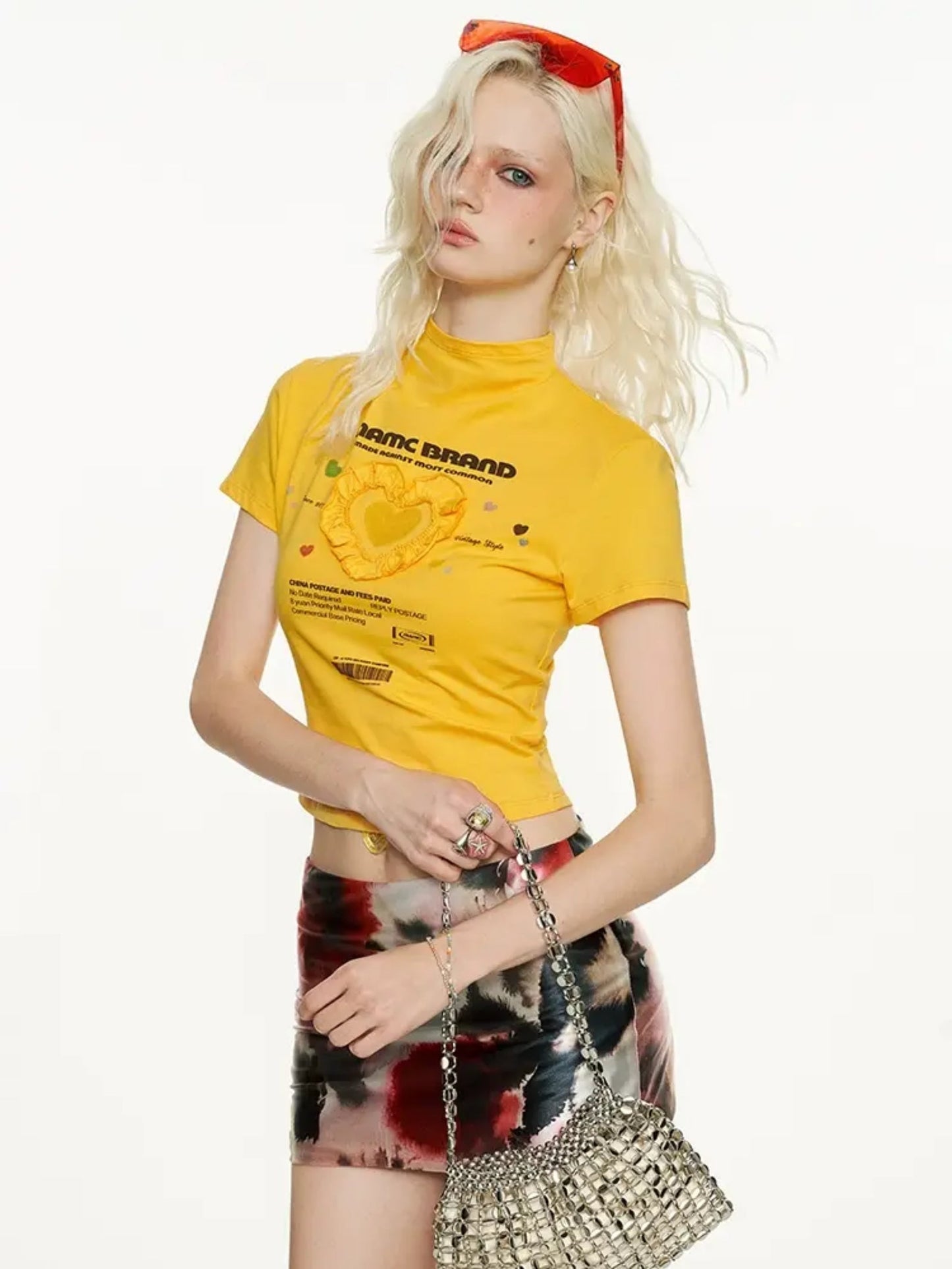 Neck Lace Heart Print Short Sleeve T-Shirt