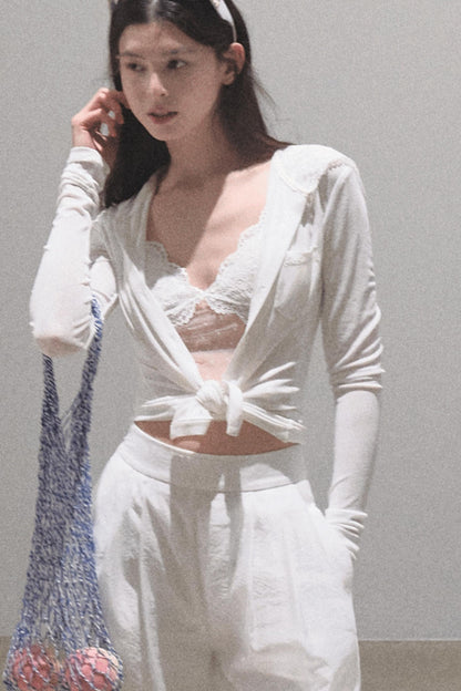 Snowflake Knit Hoodie &amp; Patchwork Shorts Set-Up