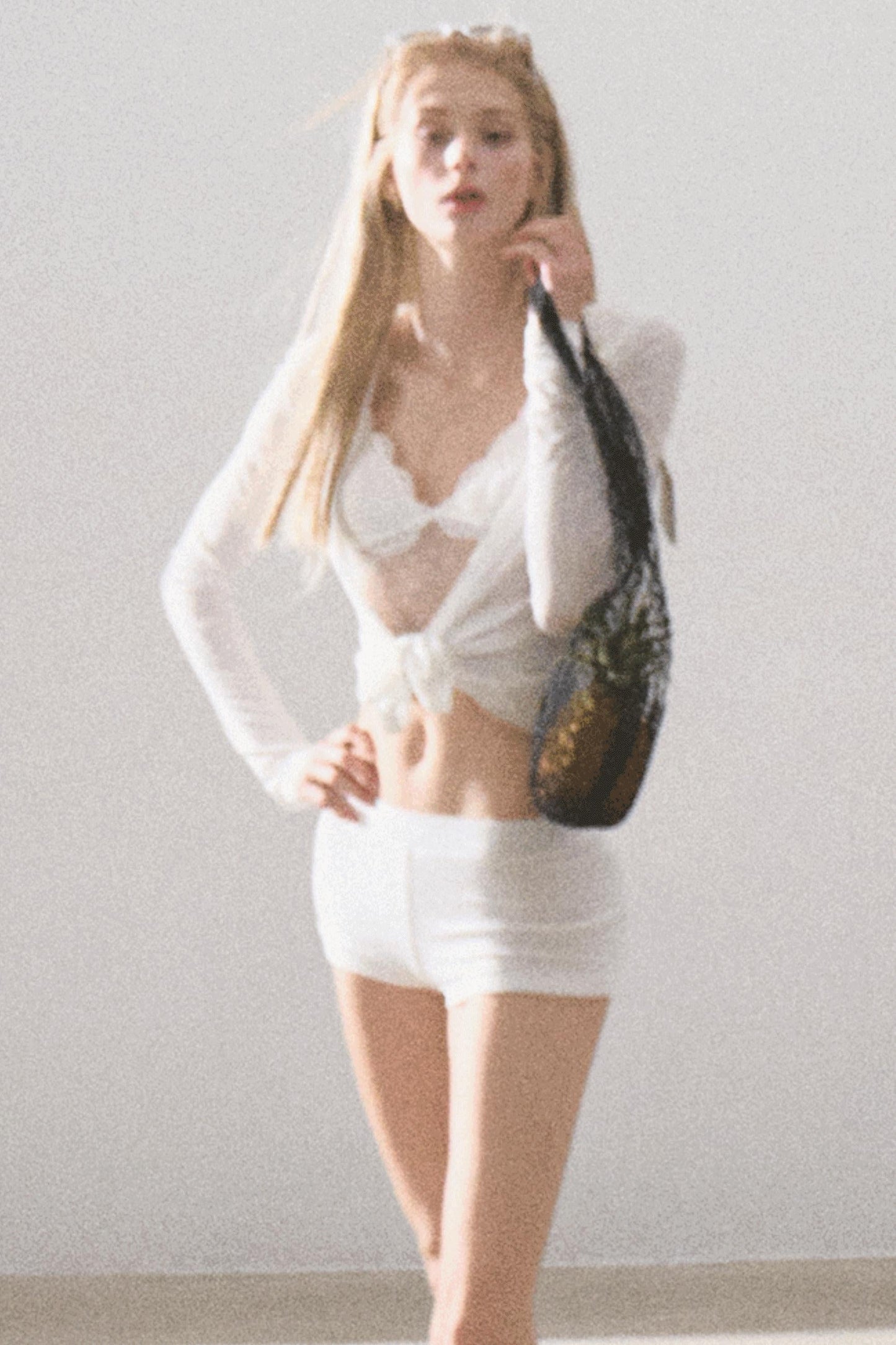 Snowflake Knit Hoodie &amp; Patchwork Shorts Set-Up