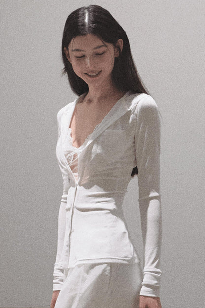 Snowflake Knit Hoodie &amp; Patchwork Shorts Set-Up