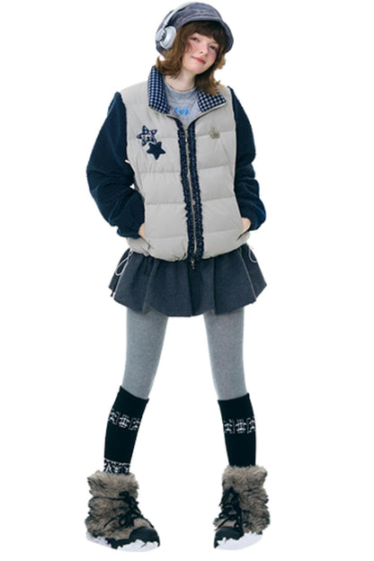 Star Print Color-Blocking Cotton Coat