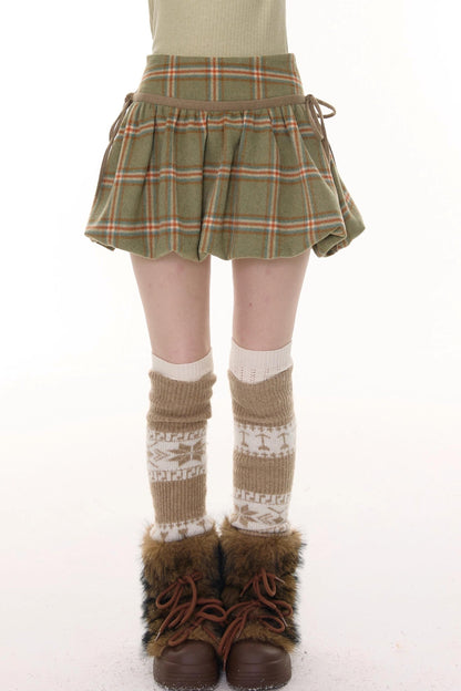 Green Plaid Woolen Skirt