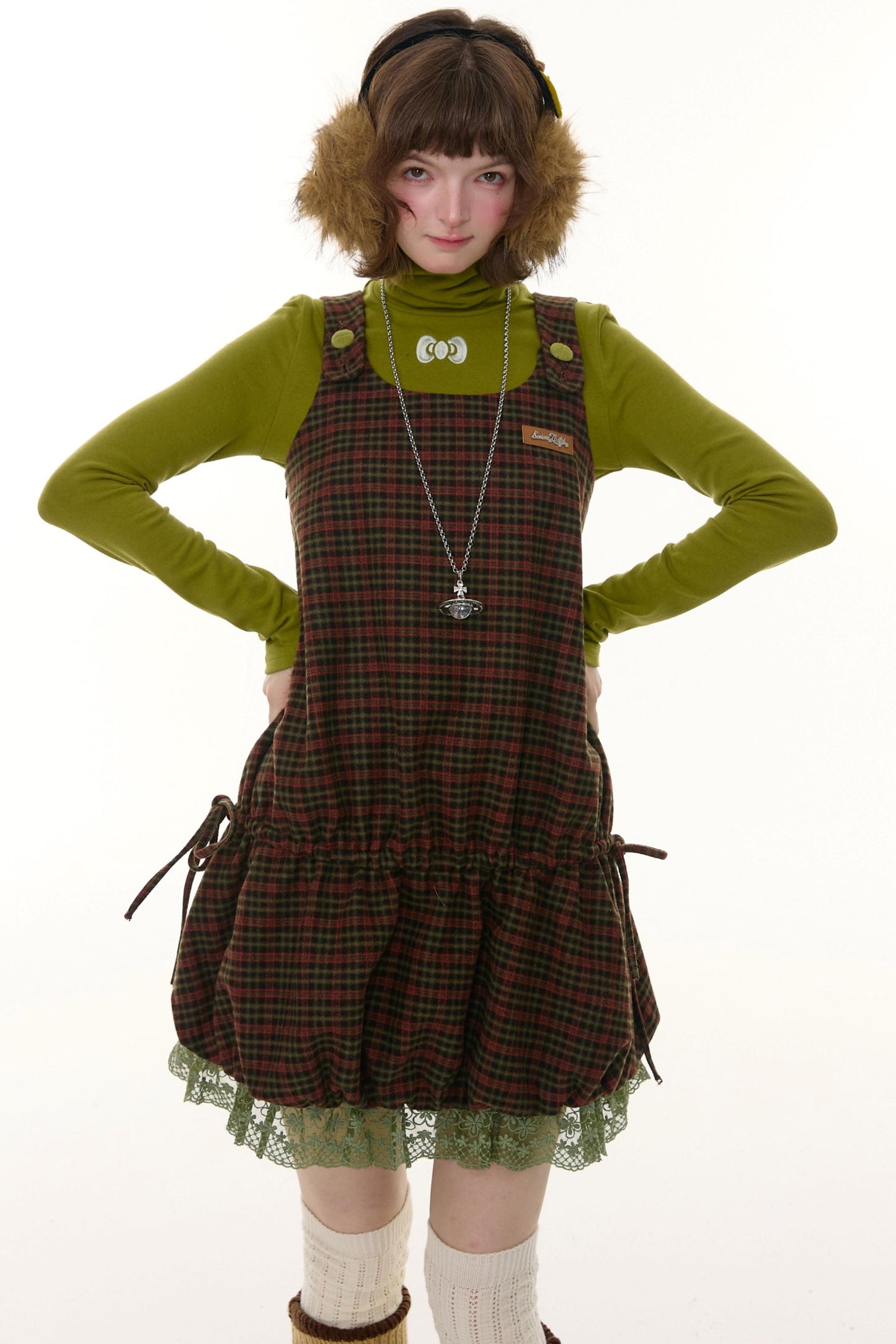 Autumn Retro Lace Plaid Dress