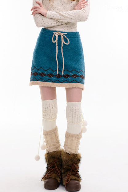 Retro Design High Waist A-Line Knitted Skirt