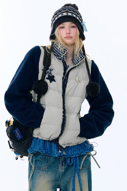 Star Print Color-Blocking Cotton Coat