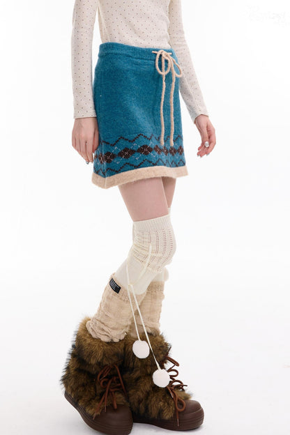 Retro Design High Waist A-Line Knitted Skirt