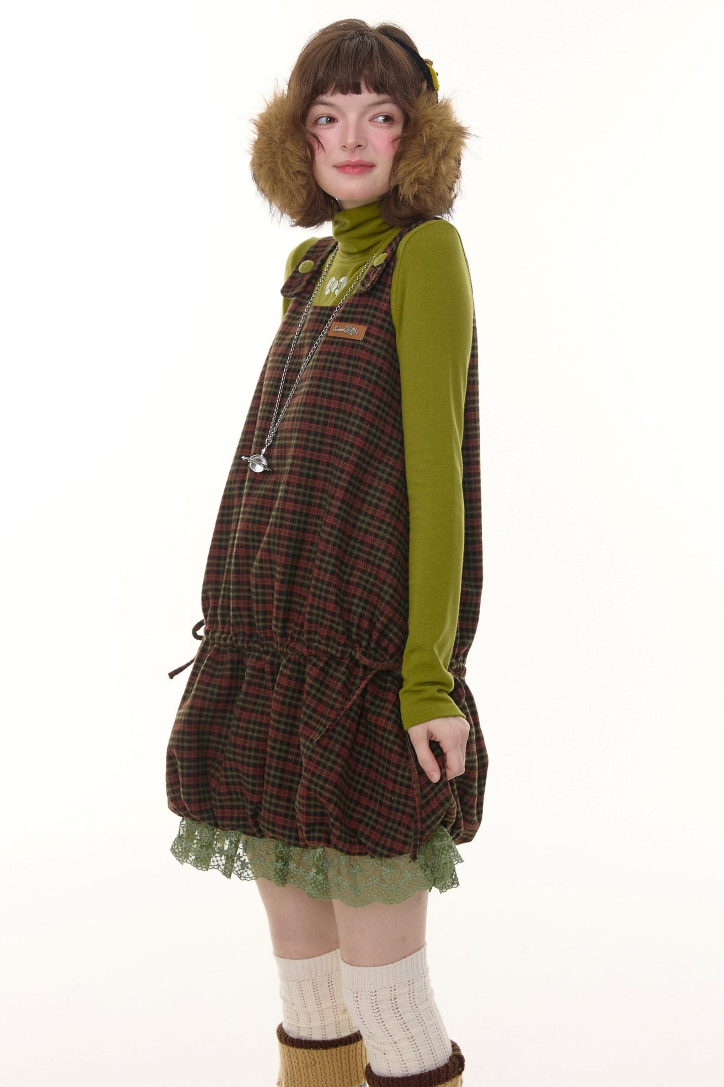 Autumn Retro Lace Plaid Dress