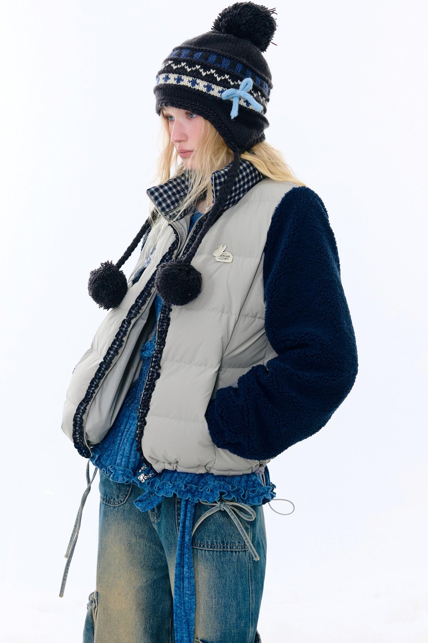 Star Print Color-Blocking Cotton Coat