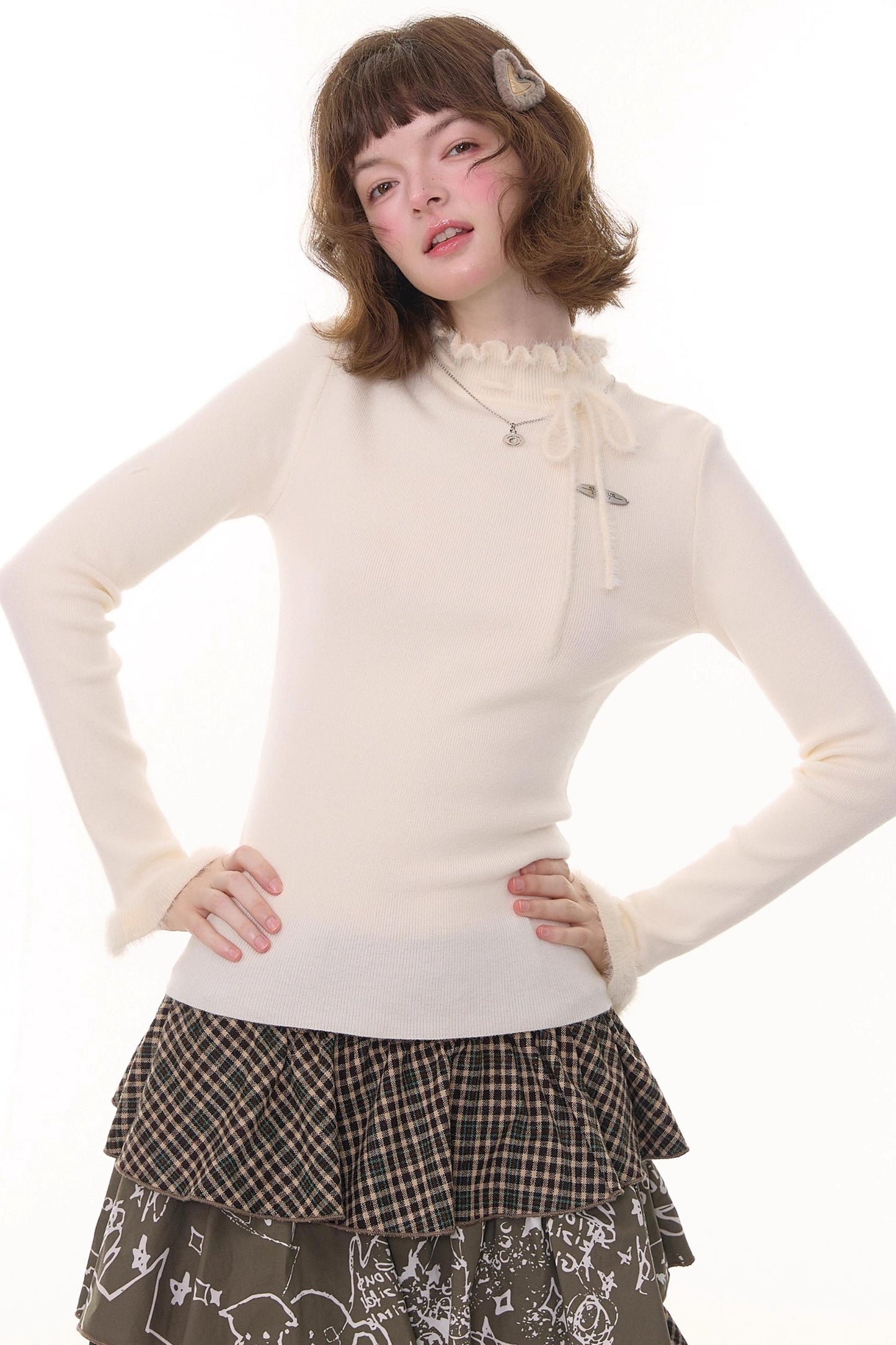 Bow-Knot Ruffled Knit Top