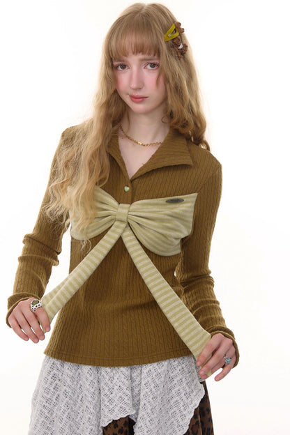 Autumn Bow Turtleneck Knitted Sweater