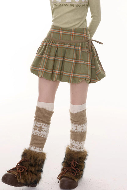 Green Plaid Woolen Skirt
