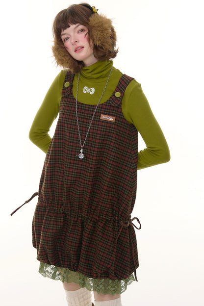 Autumn Retro Lace Plaid Dress