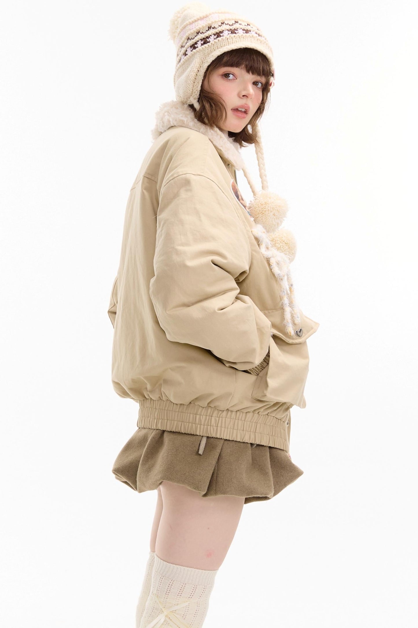 猫咪图案工装风修身棉质夹克