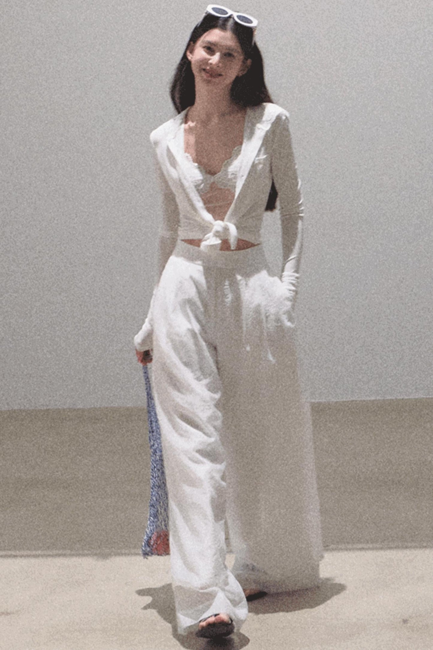 Snowflake Knit Hoodie &amp; Patchwork Shorts Set-Up