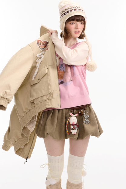 猫咪图案工装风修身棉质夹克