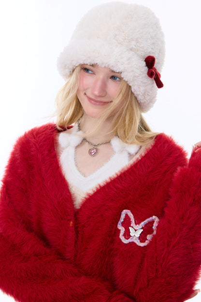 American-Style Red Cardigan Sweater