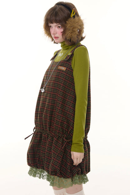 Autumn Retro Lace Plaid Dress