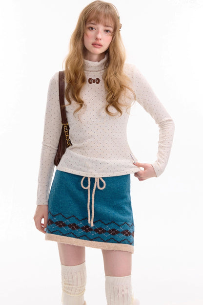 Retro Design High Waist A-Line Knitted Skirt