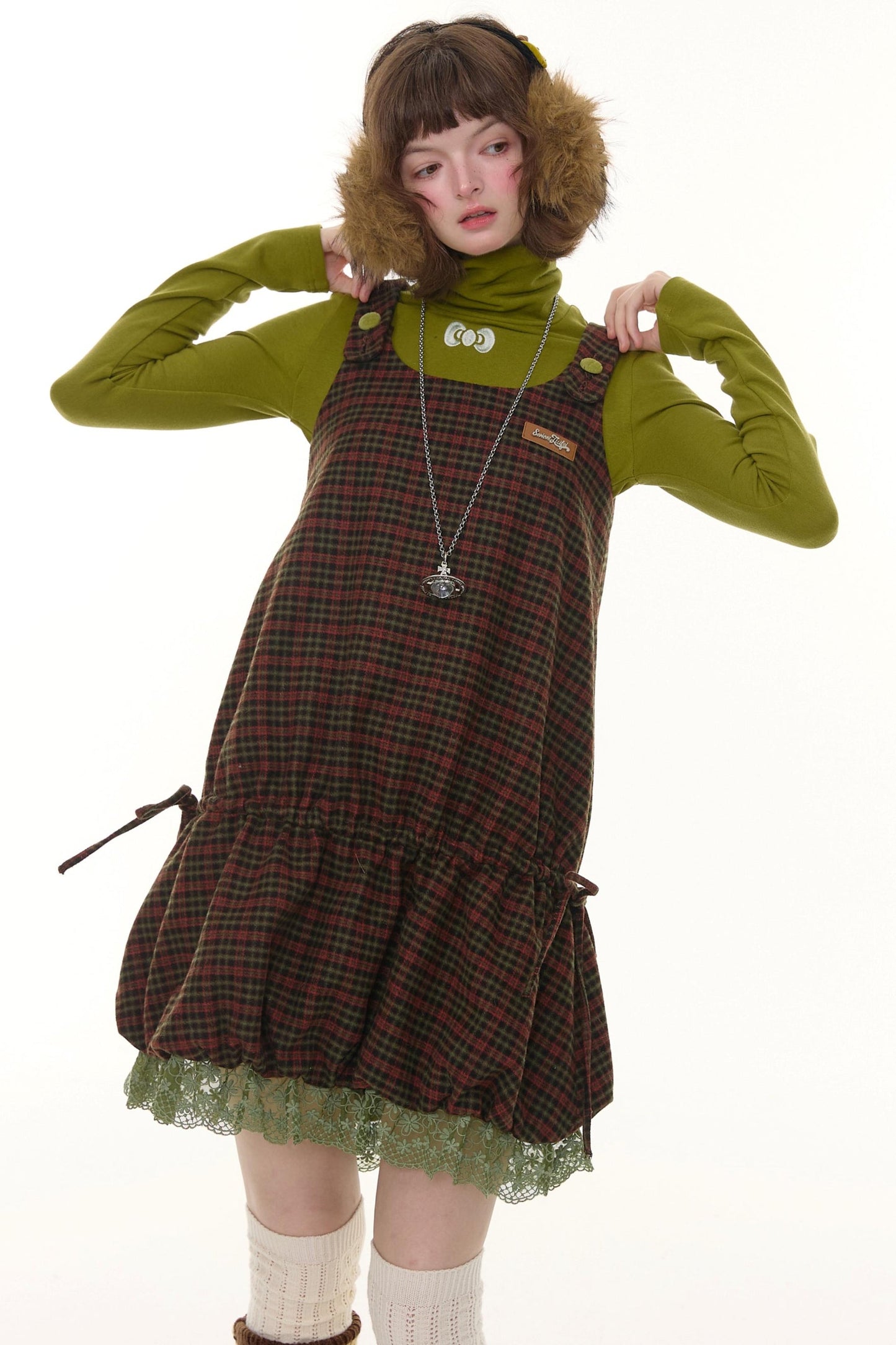 Autumn Retro Lace Plaid Dress