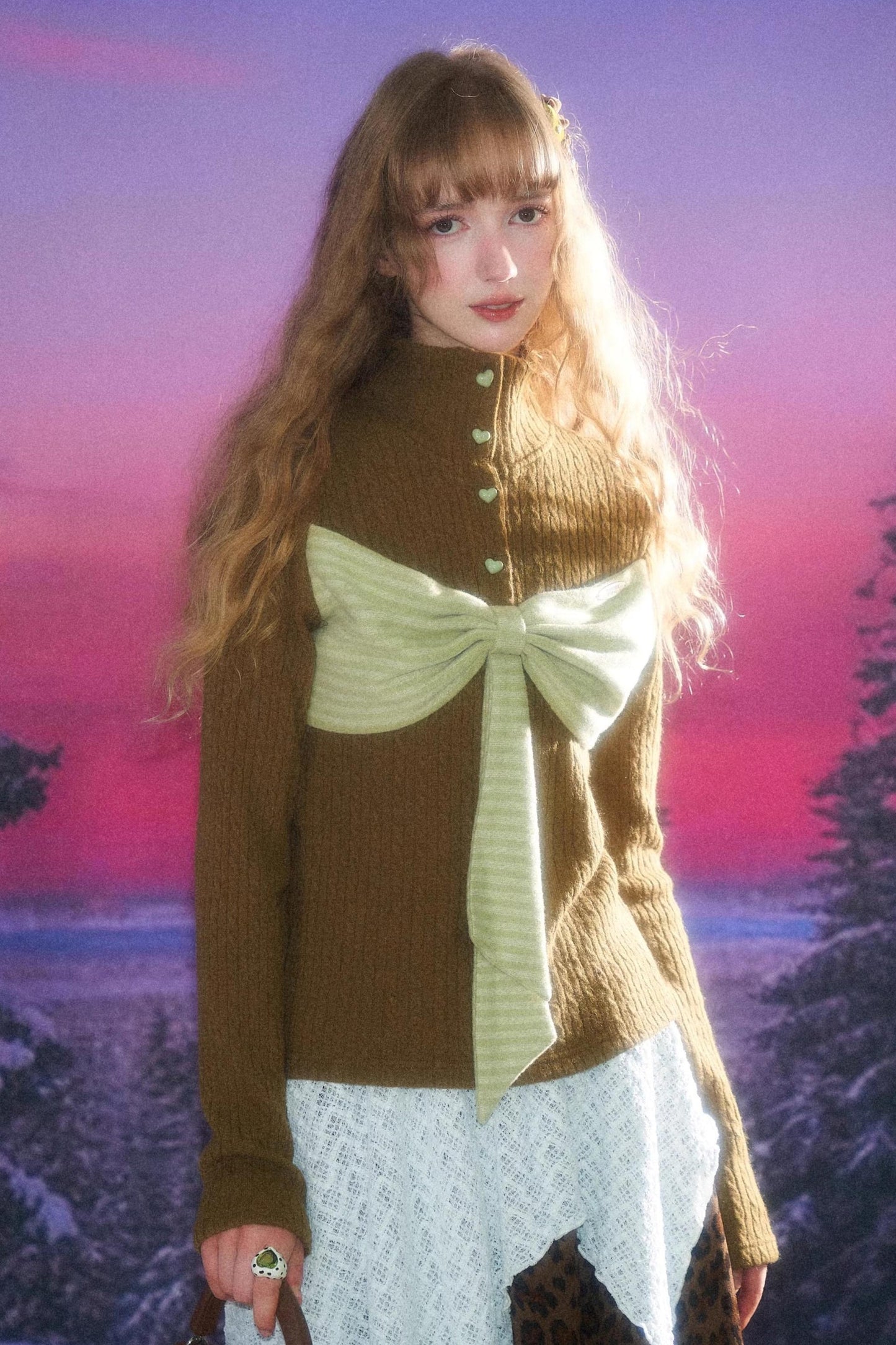 Autumn Bow Turtleneck Knitted Sweater
