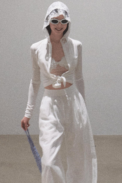 Snowflake Knit Hoodie &amp; Patchwork Shorts Set-Up