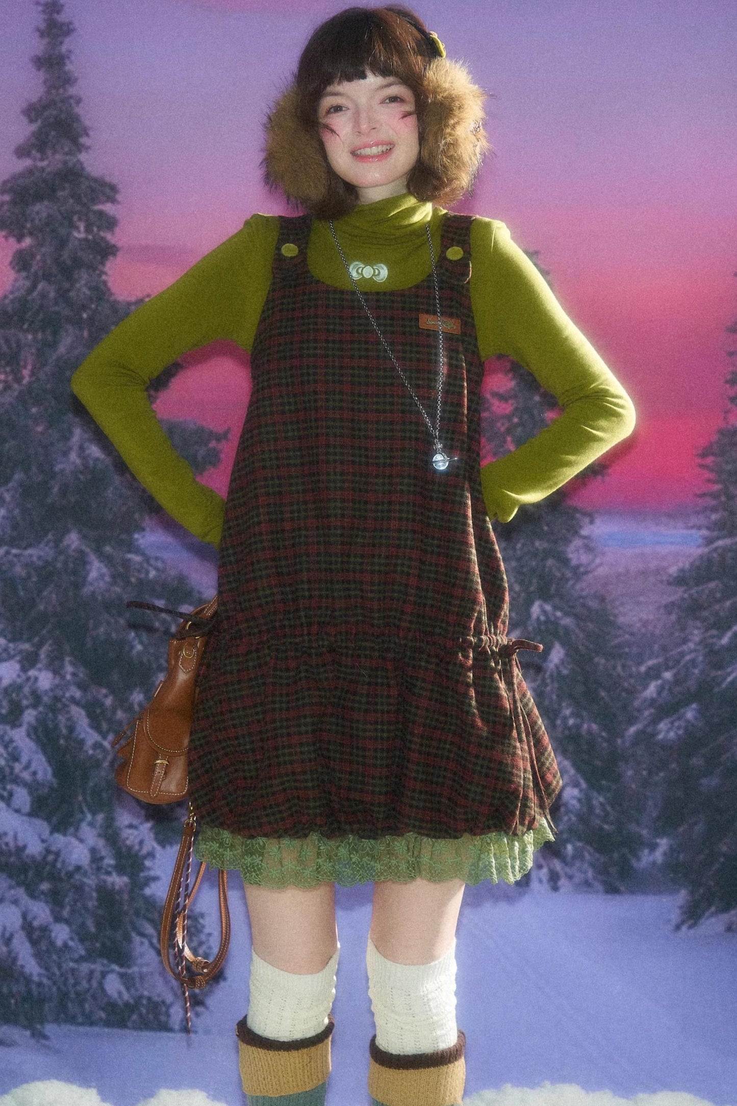 Autumn Retro Lace Plaid Dress