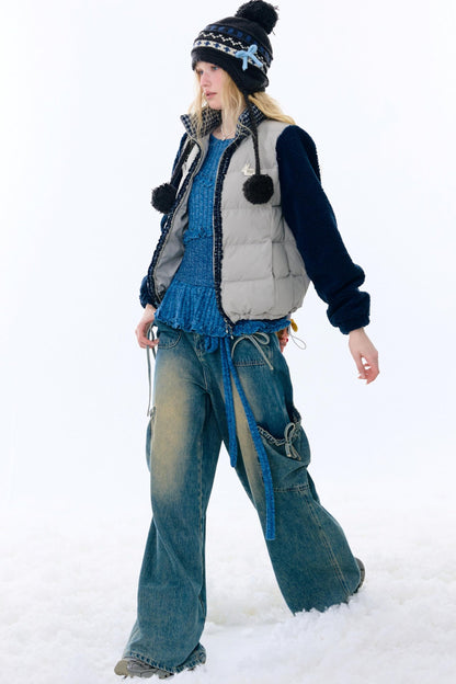 Star Print Color-Blocking Cotton Coat