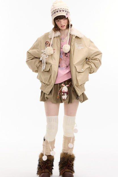 猫咪图案工装风修身棉质夹克